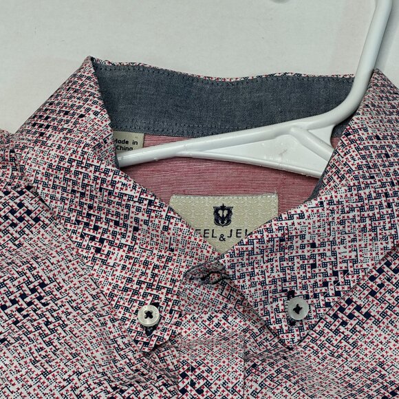 Steel & Jelly Men's Short Sleeve Button-Up Shirt Pink Geometric Pattern Size XL - Picture 4 of 9
